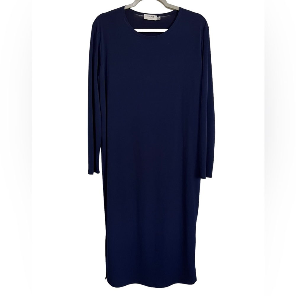 Flounce Club Midi Long Sleeve Dress Navy Minimalist Size 14